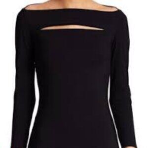 Carmen Marc Valvo Size L Black Boatneck Top with Front Cutout, Exc. Used Cond.